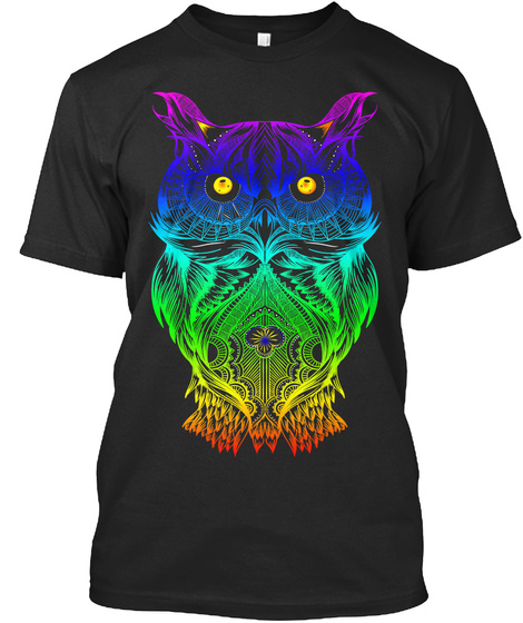 T Shirt Psychedelic Retro Hippie Owl  Black T-Shirt Front