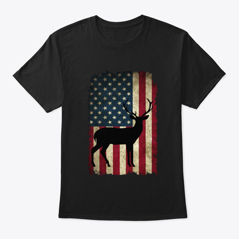 American Flag Deer Hunter Hunting Boyfri Black T-Shirt Front
