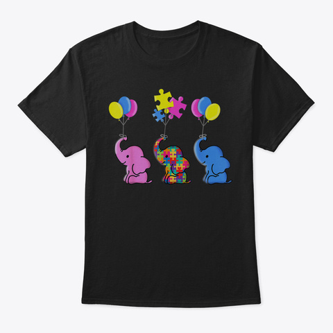 Autism Shirt Elephant Gift Autism Awaren Black T-Shirt Front