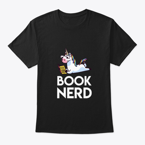 Reading Book Unicorn Nerd Awesome Shirt Black T-Shirt Front