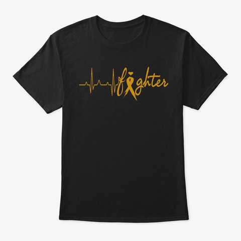 Fighter Heartbeat Childhood Cancer Shirt Black T-Shirt Front