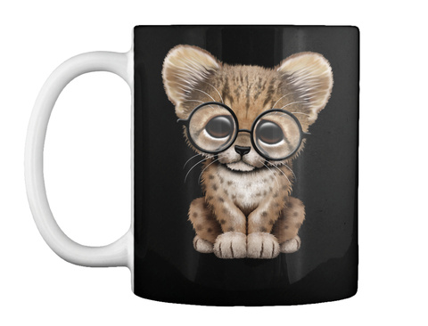 Mug   Cute Cheetah Cub Wearing Glasses Black T-Shirt Front