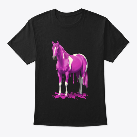 Bright Hot Pink Wet Paint Pinto Horse Black Camiseta Front