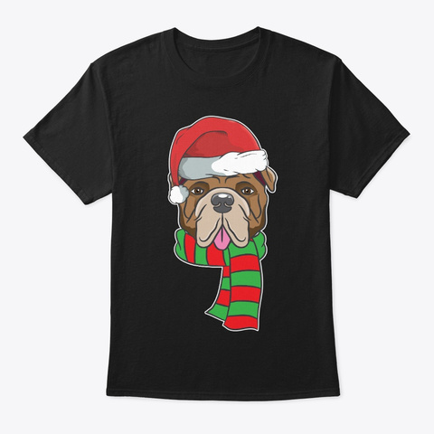 Funny Christmas Dog Xmas Santa Bulldog Black T-Shirt Front