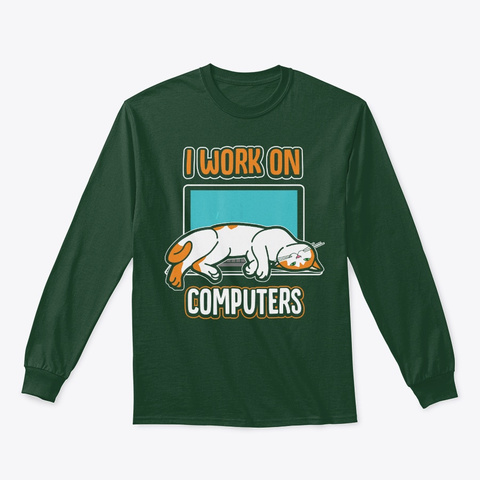 Funny Cats And Computers Halloween Kitty Forest Green T-Shirt Front