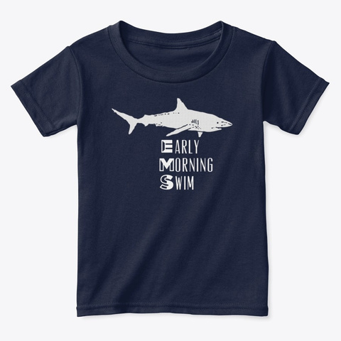 Early Morning Swim Great White Shark Tee Navy  T-Shirt Front