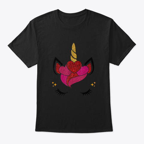 Cute Unicorn Face Gift For Girl Kis Black Camiseta Front
