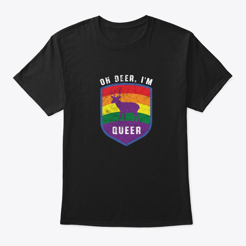 Oh Deer Retro Gay Pride Parade Funny Lgb Black T-Shirt Front
