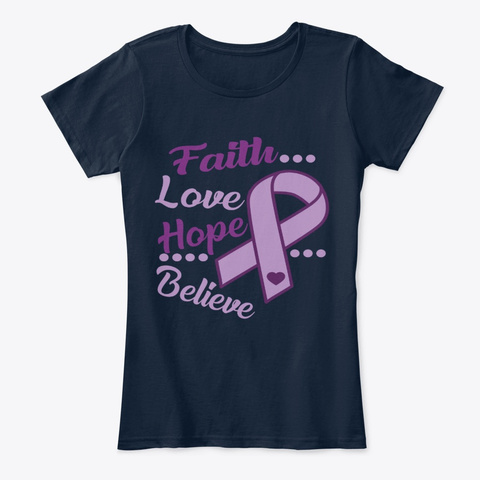 Hodgkins Lymphoma Heart Faith Love Hope  New Navy T-Shirt Front