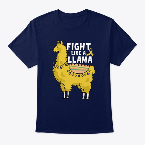 Childhood Cancer   Fight Like A Llama Navy T-Shirt Front