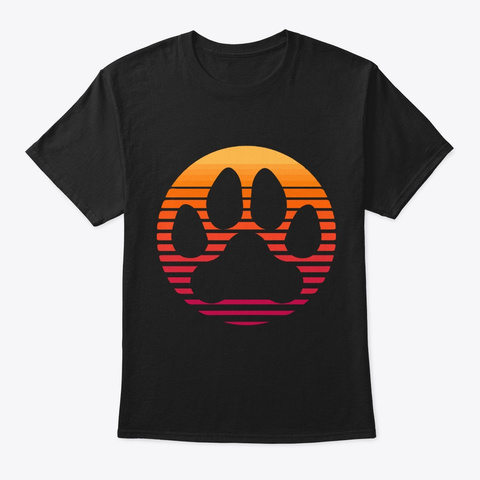 Retro Sunset Dog Paw   Black T-Shirt Front