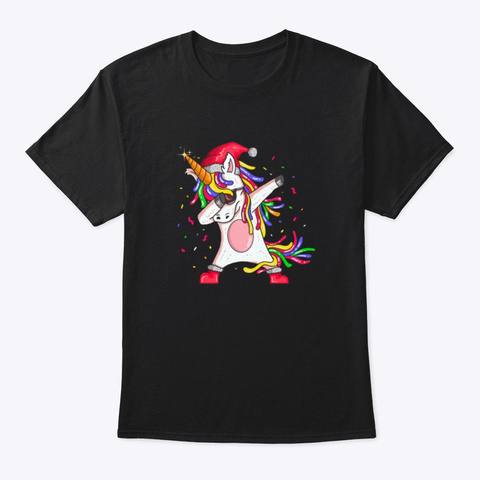 Unicorn Dabbing For Christmas Black T-Shirt Front
