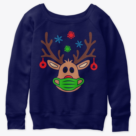 Masked Reindeer Quarantine Christma 2020 Navy  T-Shirt Front