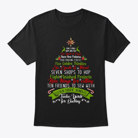 12 Days Quilting Christmas T Shirts Black T-Shirt Front