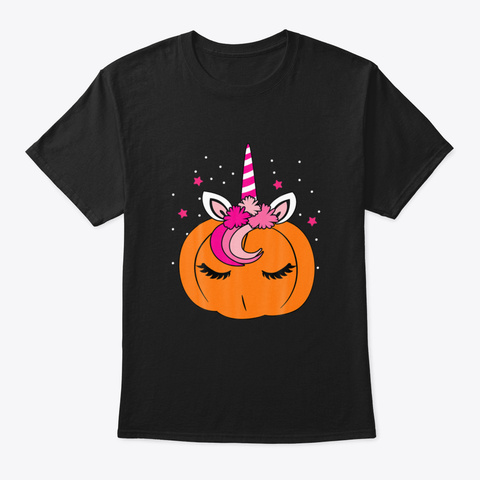 Cute Pumpkin Unicorn Face Halloween Cost Black Kaos Front