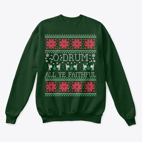 Bass Drum Drummer Christmas Ugly Sweater Deep Forest  T-Shirt Front