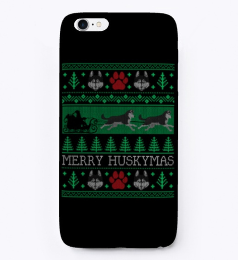 Siberian Husky Ugly Christmas Sweater Black T-Shirt Front