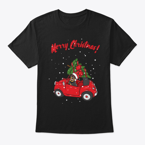Rottweiler In Christmas Car Tshirt Black T-Shirt Front