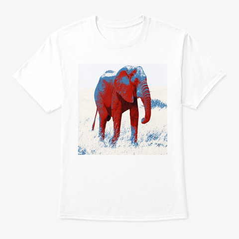 Red And Blue African Elephant Shirt   White T-Shirt Front