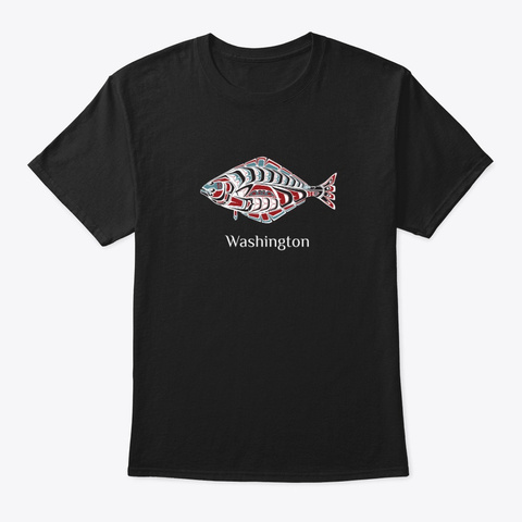 Washington Halibut Fish Pnw Black T-Shirt Front