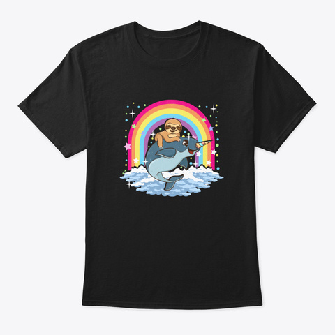 Cute Sloth Riding Narwhal The Unicorn Of Black áo T-Shirt Front