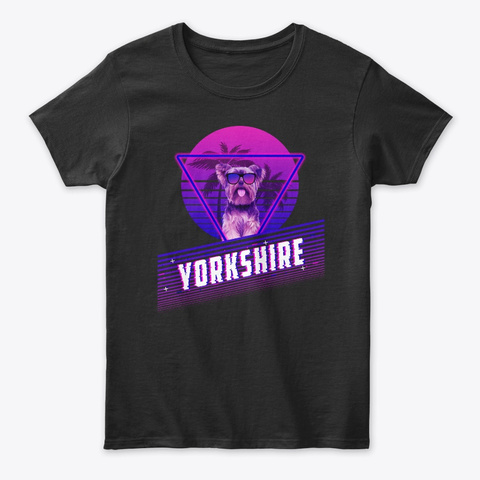 Yorkshire Dog Retro Vaporwave Costume Black T-Shirt Front