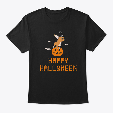 Mens Chihuahua Dog Happy Halloween T Shi Black Camiseta Front