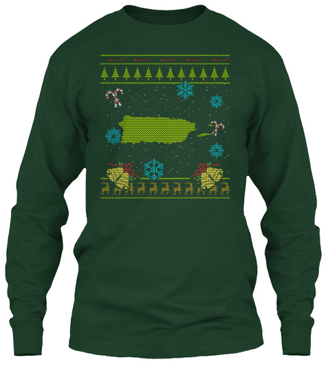 Puerto Rico Christmas Ugly Shirt Forest Green T-Shirt Front