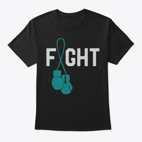 Ovarian Cancer Awareness Ribbon Fighter Black T-Shirt Front