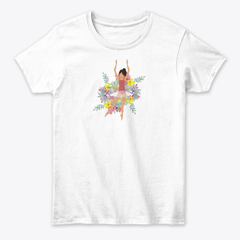Ballerina With Yellow And Pink Flowers White T-Shirt Front