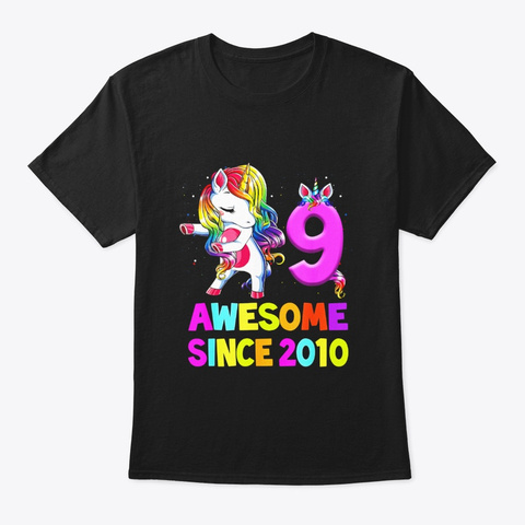 9 Years Old 9th Birthday Unicorn Floss Black T-Shirt Front