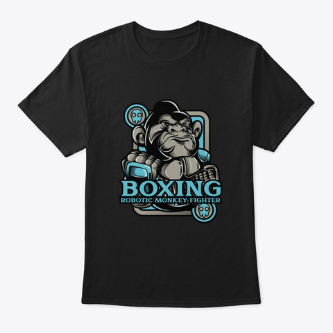 Boxing Robotic Monkey Fighter Black T-Shirt Front
