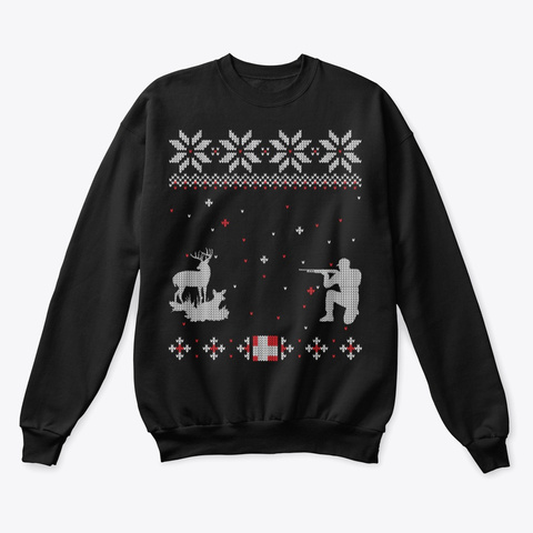 Deer Hunting Ugly Christmas Sweater Black áo T-Shirt Front