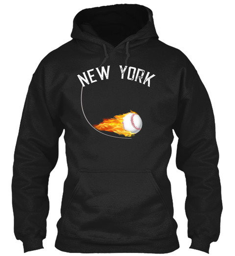 Baseball New York Ball On Fire Sports Black T-Shirt Front