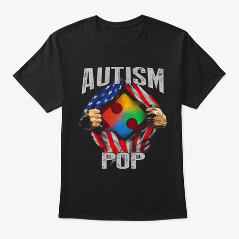 Autism Pop American Flag Autism Awaren Black T-Shirt Front