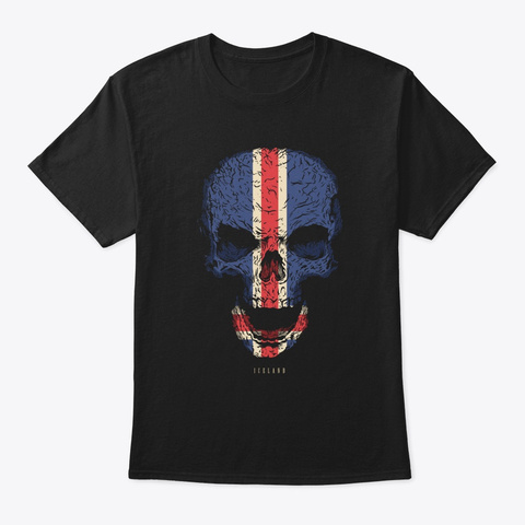 Skull Iceland Flag Skeleton Black T-Shirt Front