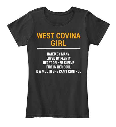 West Covina Ca Girl   Heart On Sleeve. Customizable City Black T-Shirt Front