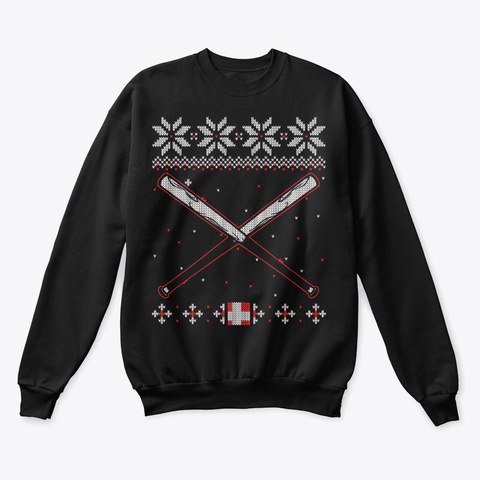 Baseball Lover Ugly Christmas Sweater Black T-Shirt Front