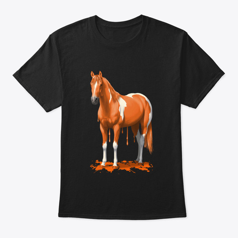 Bright Orange Wet Paint Pinto Horse Black T-Shirt Front