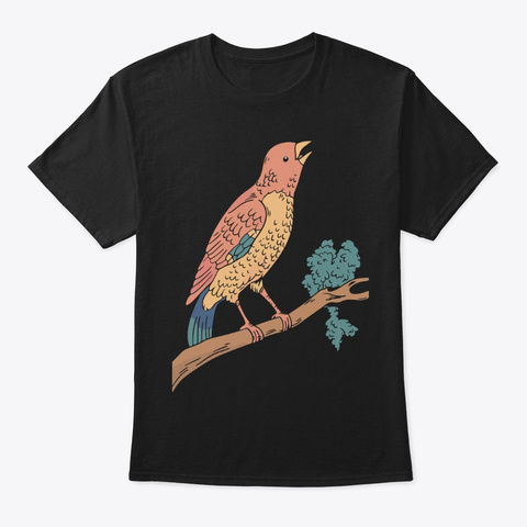 Funny Singing Bird Black T-Shirt Front
