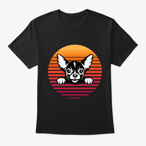Chihuahua Dog Puppy Lover Retro Sunset Black T-Shirt Front