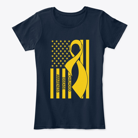 Childhood Cancer Awareness American Flag New Navy T-Shirt Front