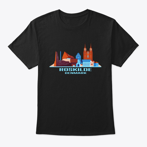 Roskilde Denmark Skyline Black T-Shirt Front