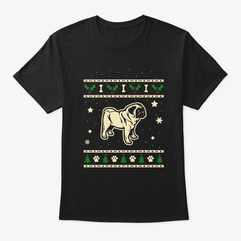 Christmas Pug Gift Black T-Shirt Front