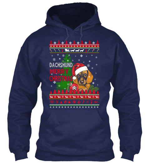 Dachshund Merry Christmas Navy T-Shirt Front
