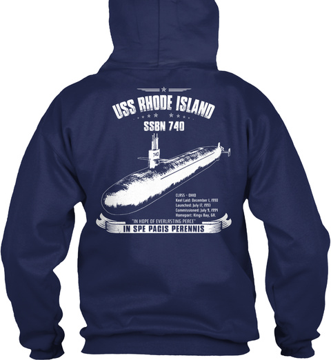 Uss Rhode Island Ssbn 740 In Spe Pagis Perennis Navy T-Shirt Back