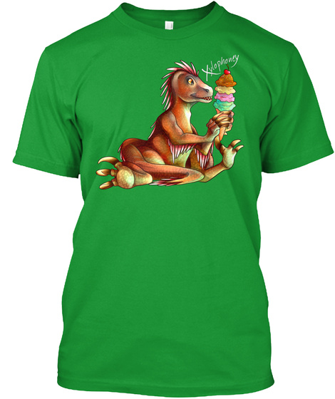 Xylophoney | Ice Cream Raptor Kelly Green T-Shirt Front