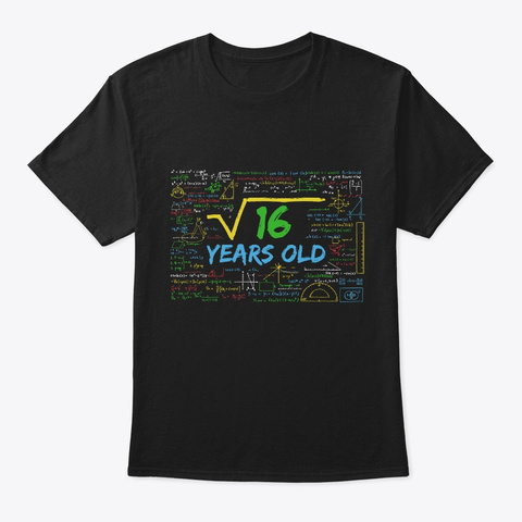 Square Root Of 16 Cool 4th Birthday  Black T-Shirt Front
