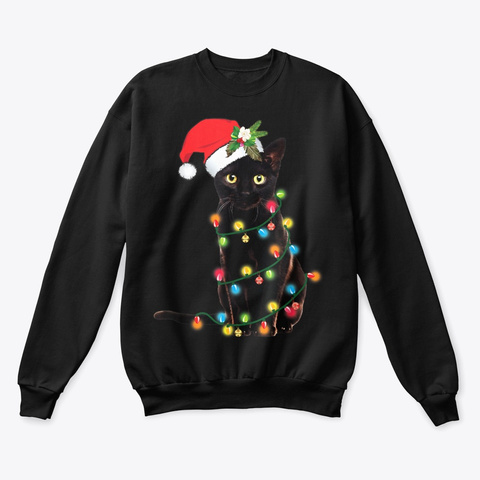 Black Cat Christmas Lights T Shirt