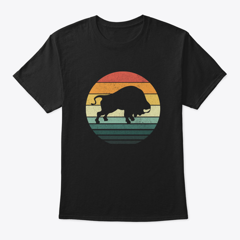 Buffalo Bison Animal Sunset Retro Vintag Black T-Shirt Front